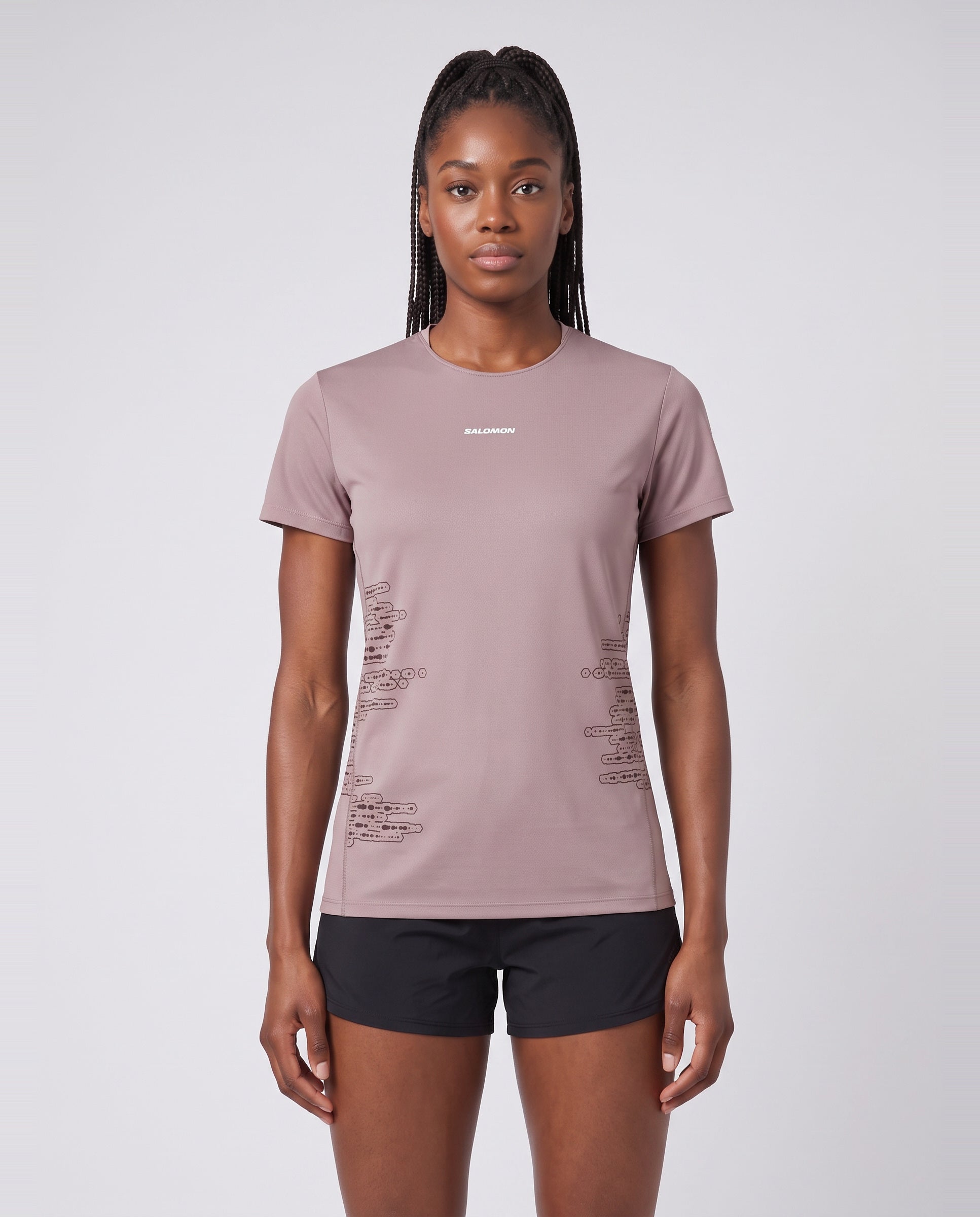 Womens Salomon SENSE AERO SS TEE GFX W /CHOCOLATE Antler/Chocolate T S