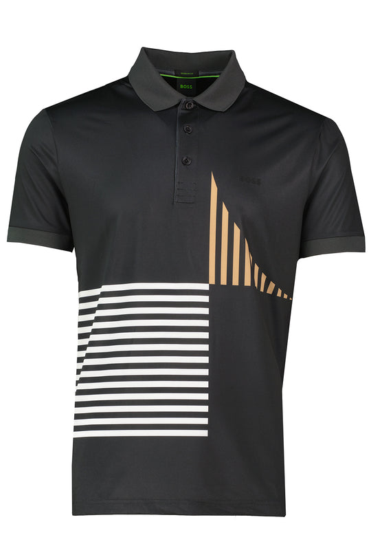 Mens BOSS Green Paddy Striped C1 Black Polo Shirt
