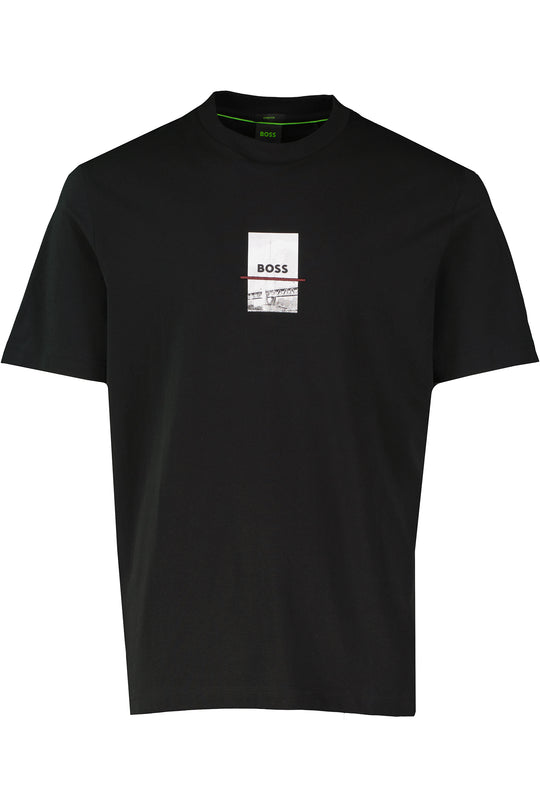 Mens BOSS Green Tee Photoprint Black T Shirt