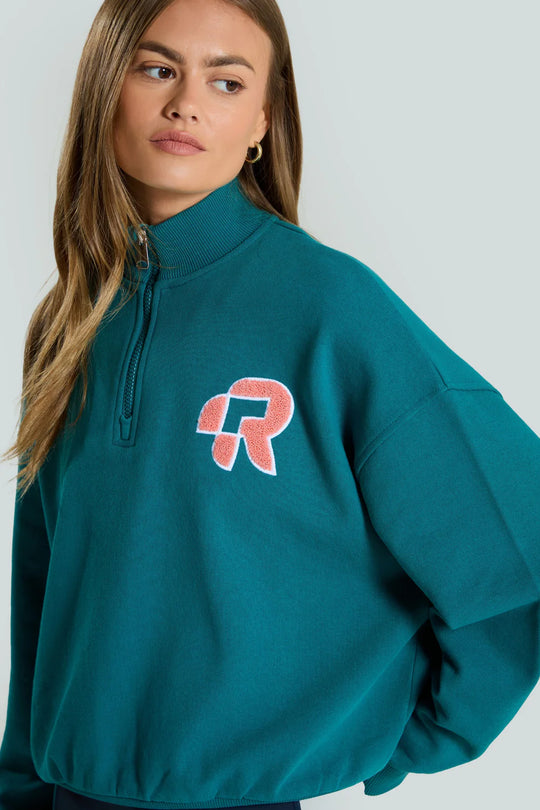 Women's Red Run Activewear 1/4 Zip Sweater in Turquoise