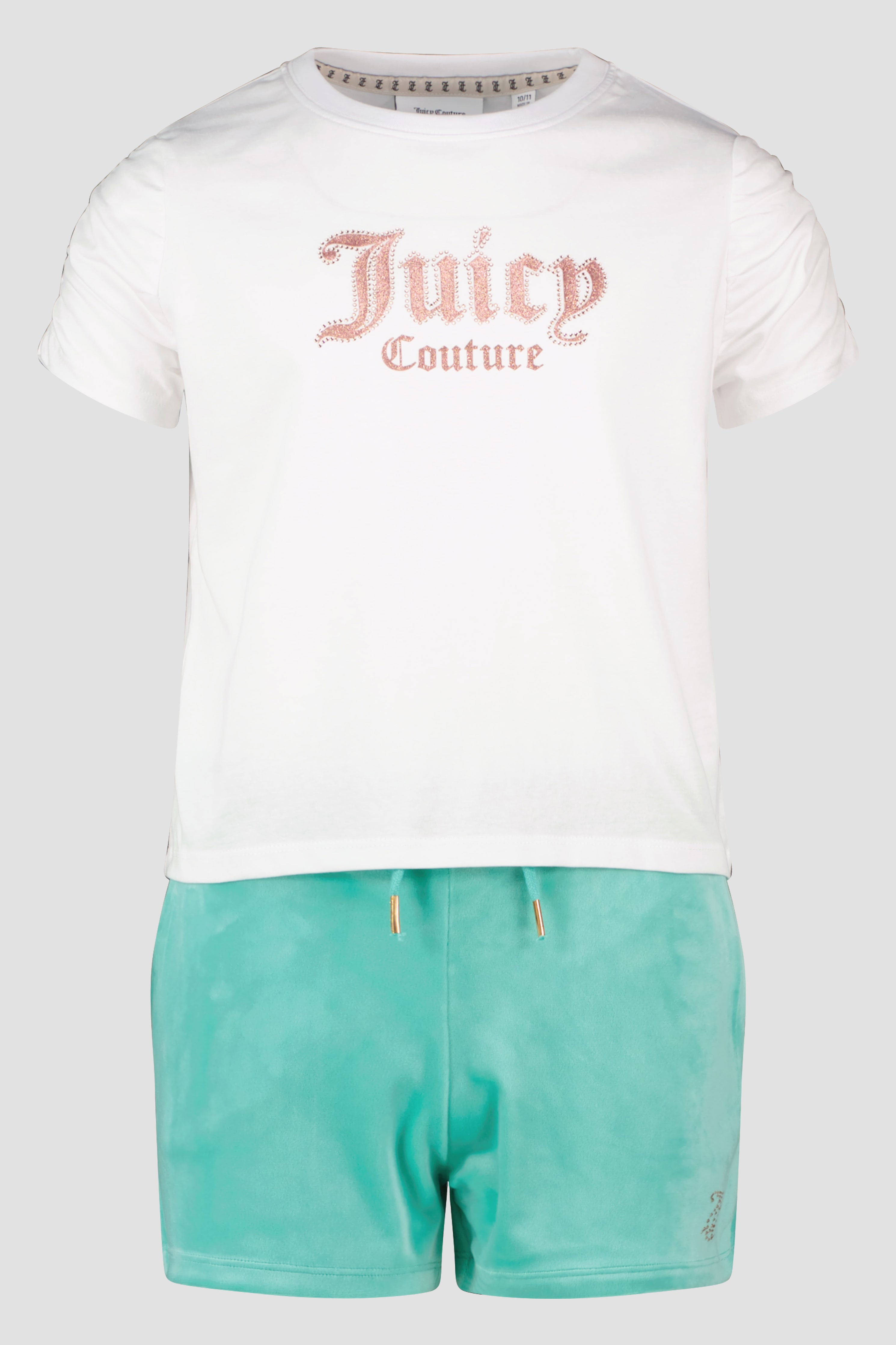 Girls Juicy Couture White Diamante Ruched T-Shirt & Short Set