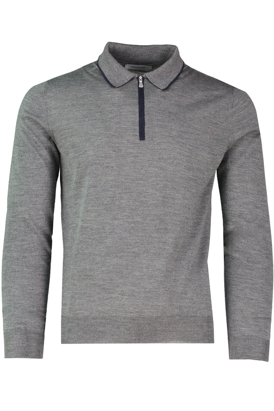 Men's Gran Sasso Grey Long Sleeve Zip Merino Wool Silk Mix Knitted Polo Shirt