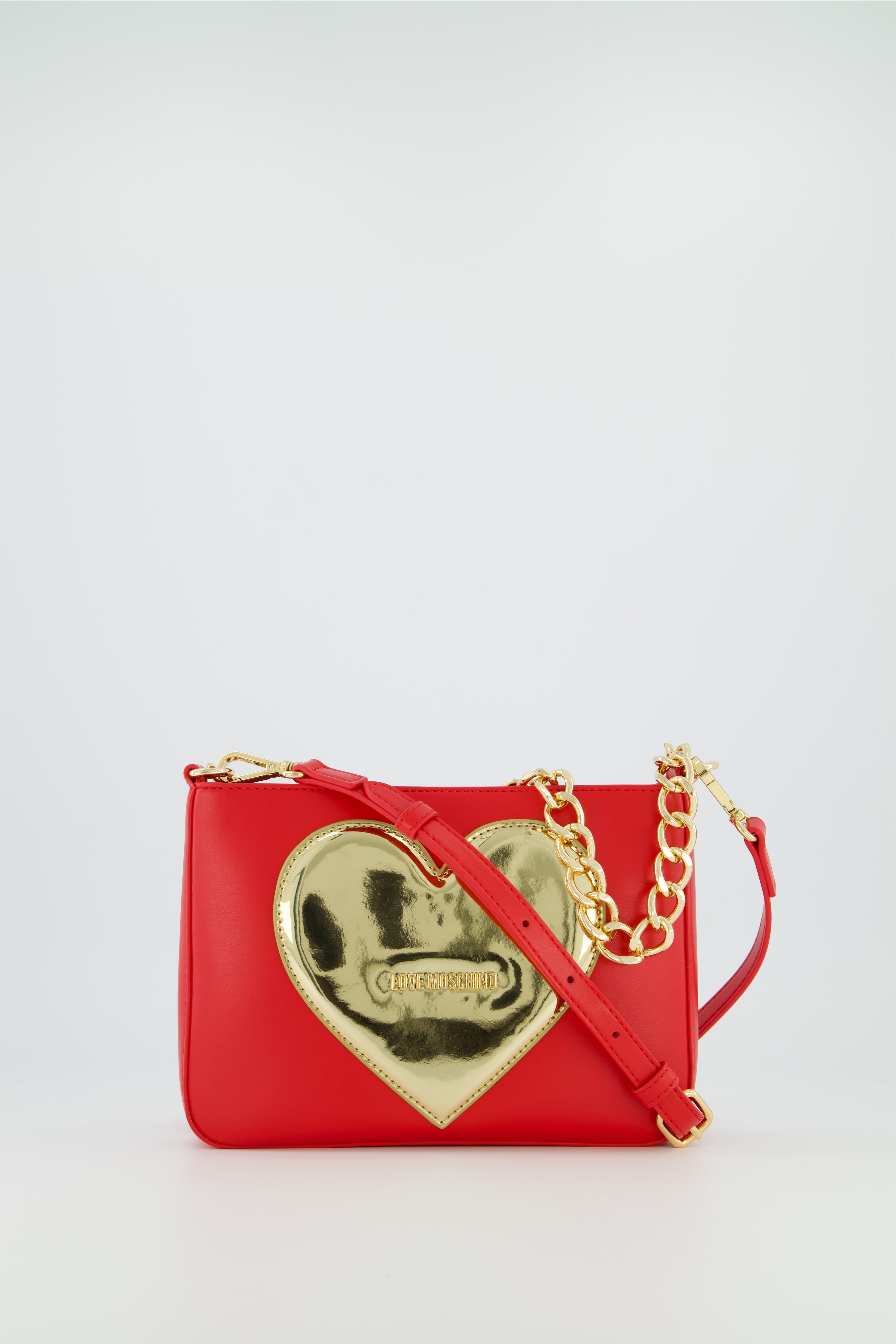 Women's Love Moschino Red Shoulder Golden Heart Bag