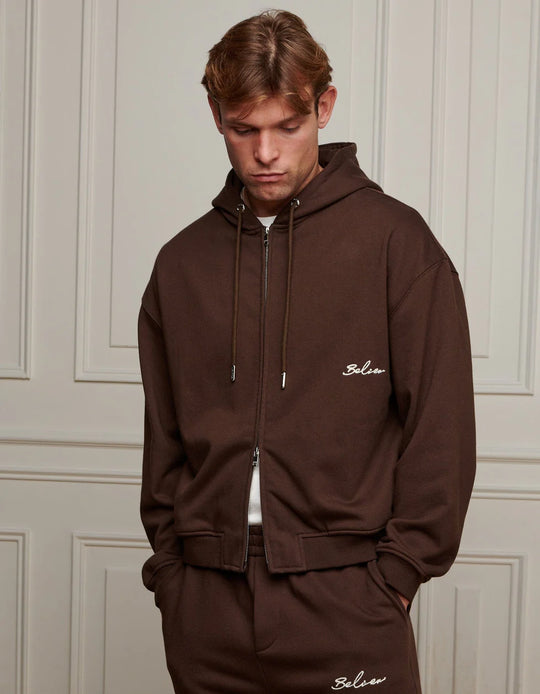 Men's Belier Brown Oversized Zipped Hoodie