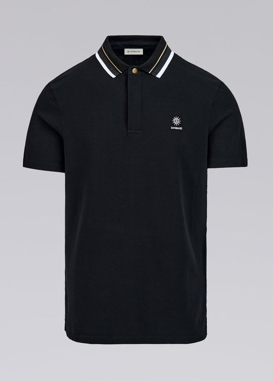 Men's Sandbanks Black Snap Collar Polo Shirt