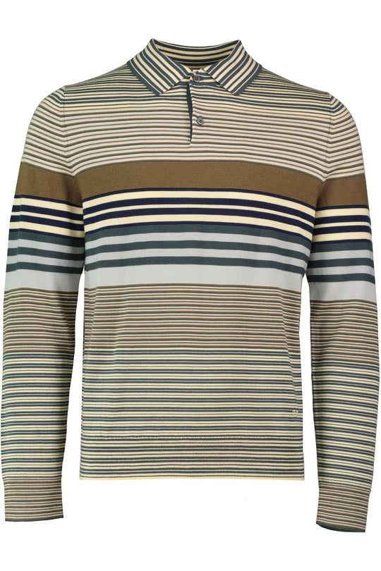 Men's Paul Smith Green Stripe Knitted Long Sleeve Polo Shirt