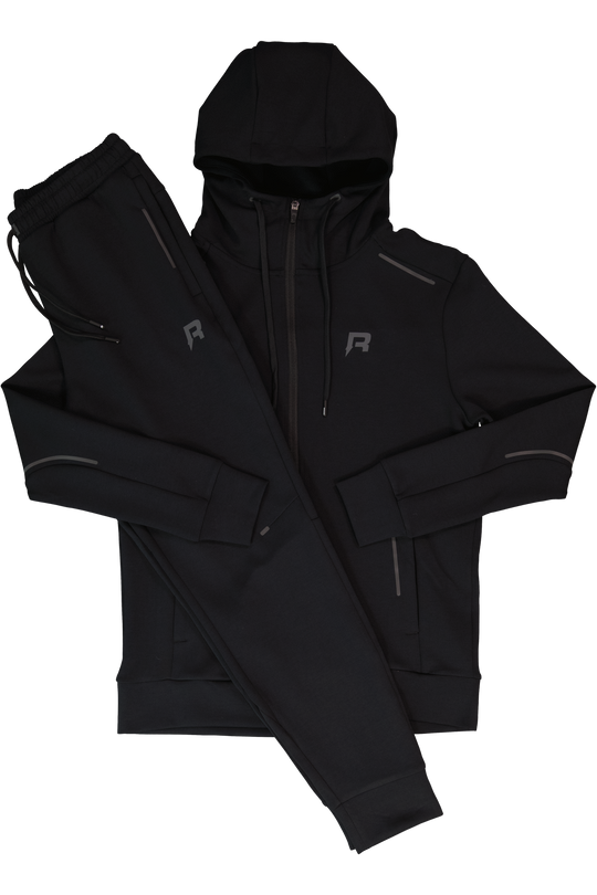 Men's Reprimo Black Motion Zip Up Hoodie & Jogger Tracksuit Set