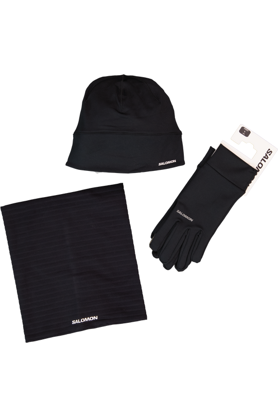 Unisex Salomon Black Active Beanie Cross Gloves & Neck Tube Warmer Set