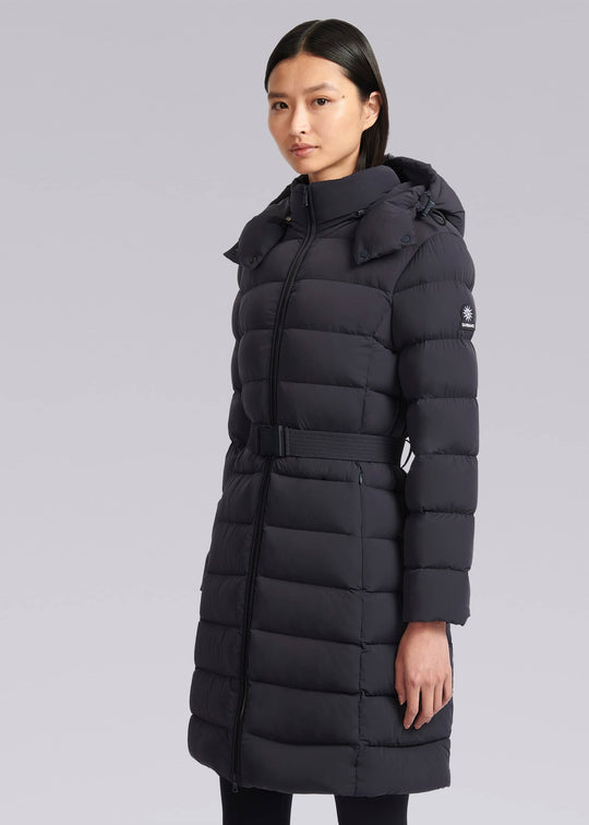 Women's Sandbanks Dune Navy Belted Mid Puffer Jacket