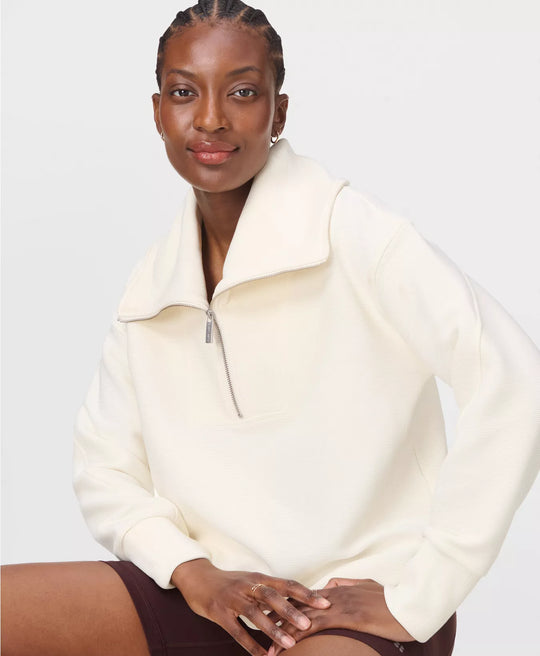 Women's Sweaty Betty Peaceful Rib Half Zip Cropped Sweatshirt - Lily White