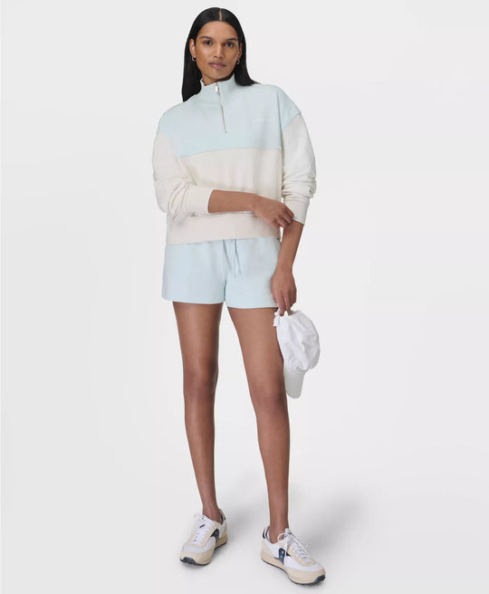 Women's Sweaty Betty Revive Day Break Blue Half Zip & Shorts Set