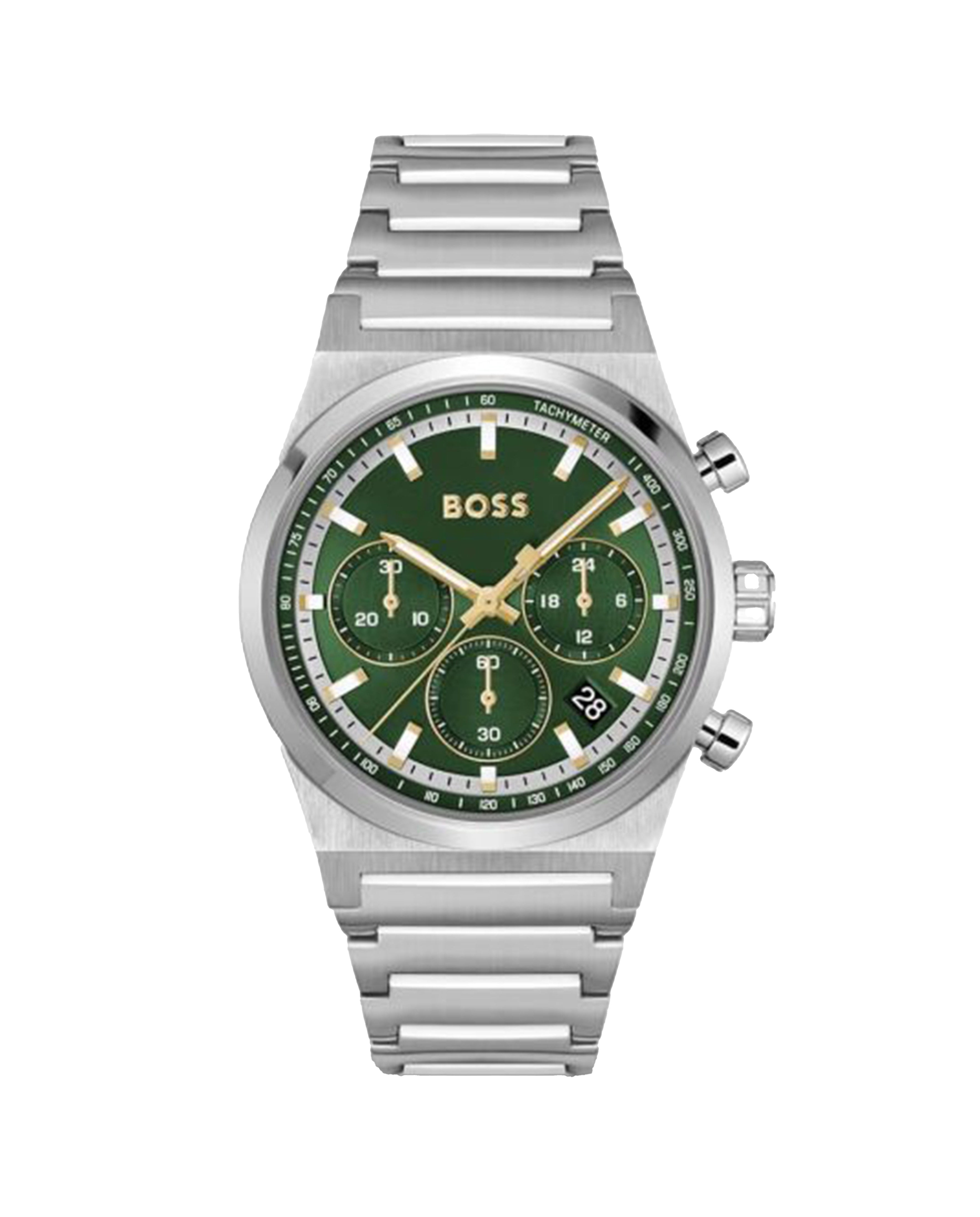 BOSS Mens Candor Chronograph Green Dial Bracelet Watch Stainless Steel by BOSS
