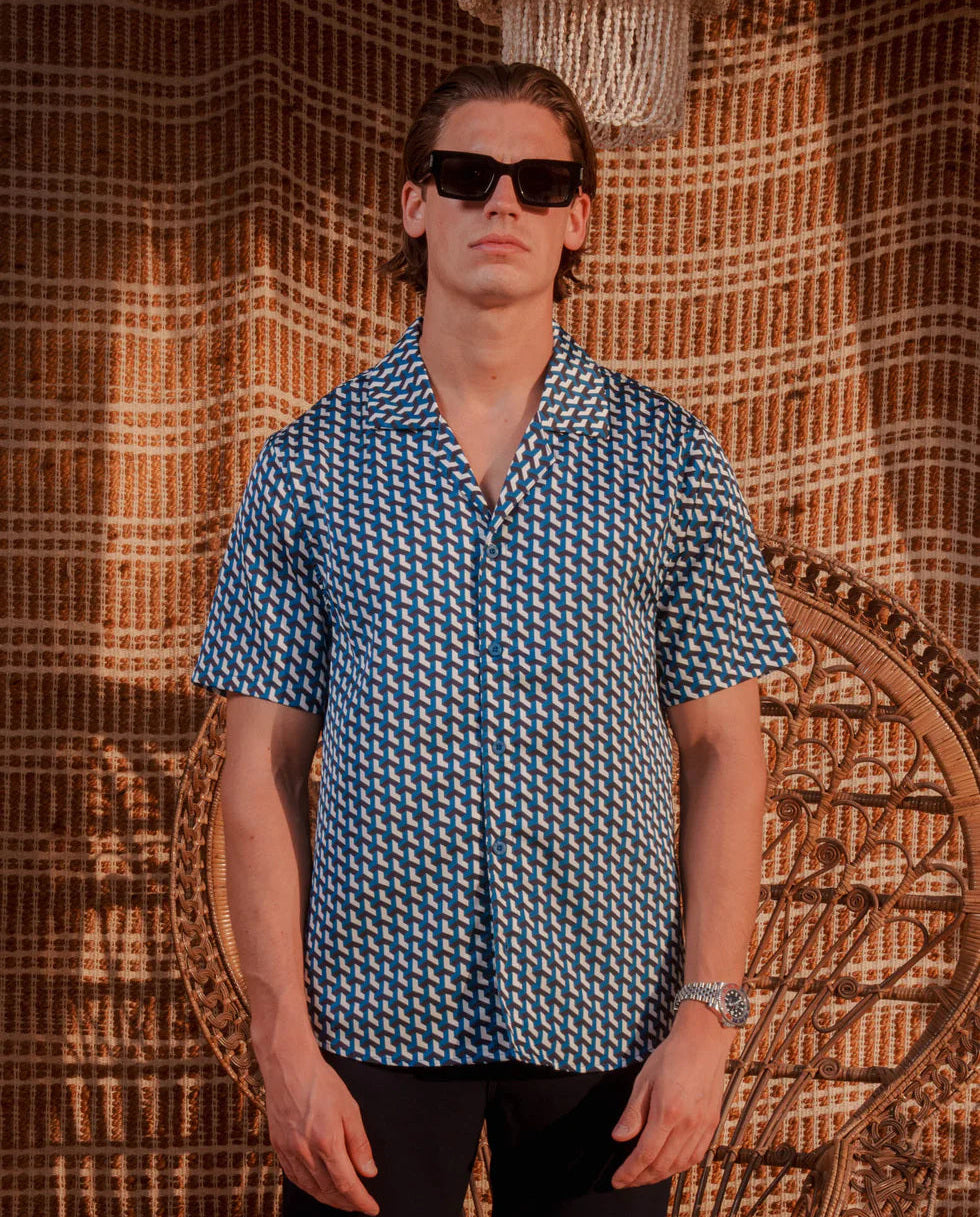 Men's Belier Blue Illusion Print Shirt