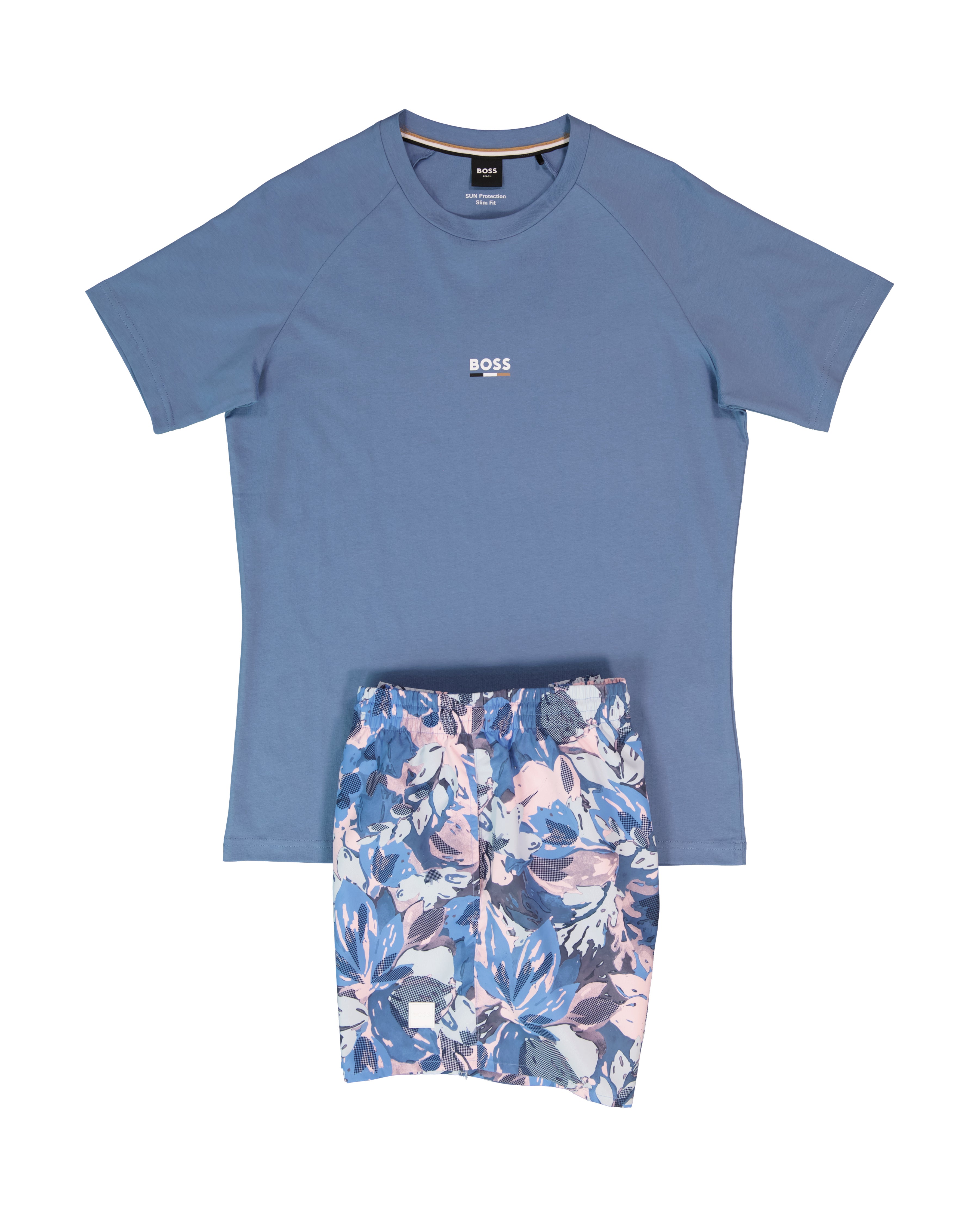 BOSS Black T-Shirt RN Slim Fit Light/Pastel Blue & Piranha Swimwear Set