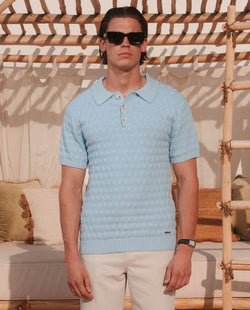Men's Belier Sky Blue Diamond Stitch Polo