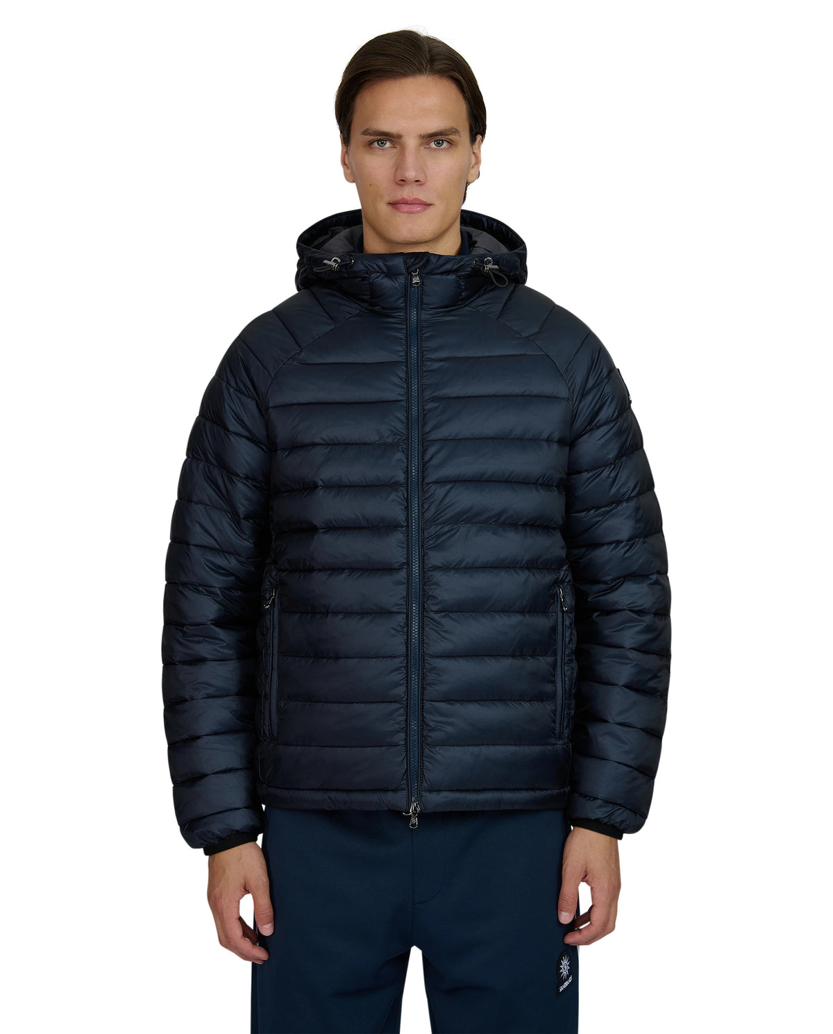 Men's Sandbanks Raglan Hooded Micro Puffer in Navy