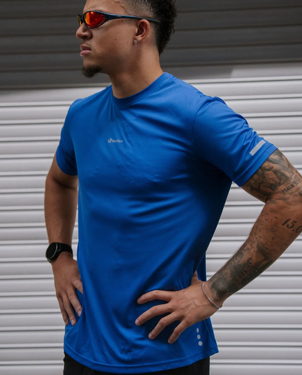 Mens Red Run Cobalt Blue Technical Runner Tee