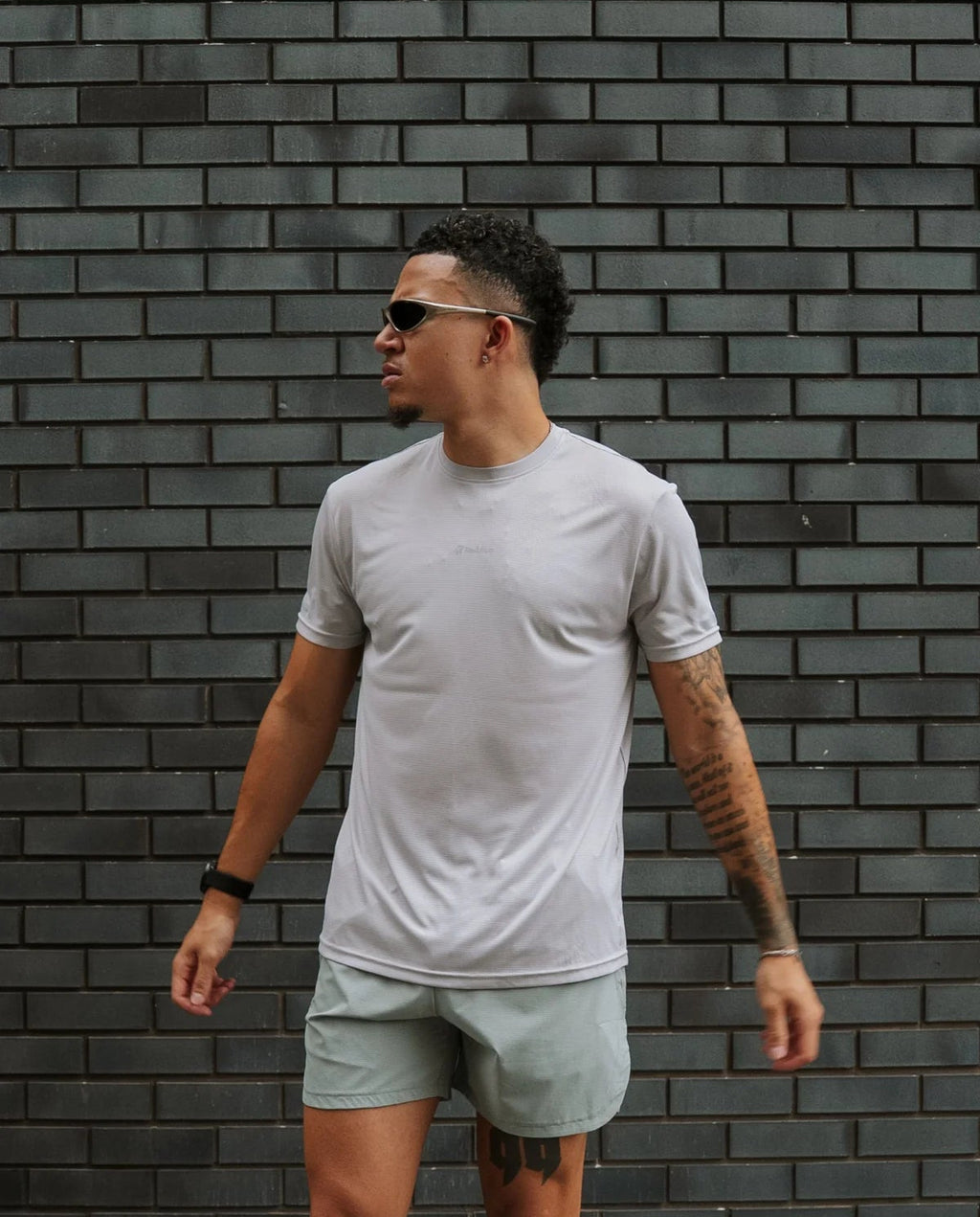 Mens Red Run Light Grey Technical Runner Tee