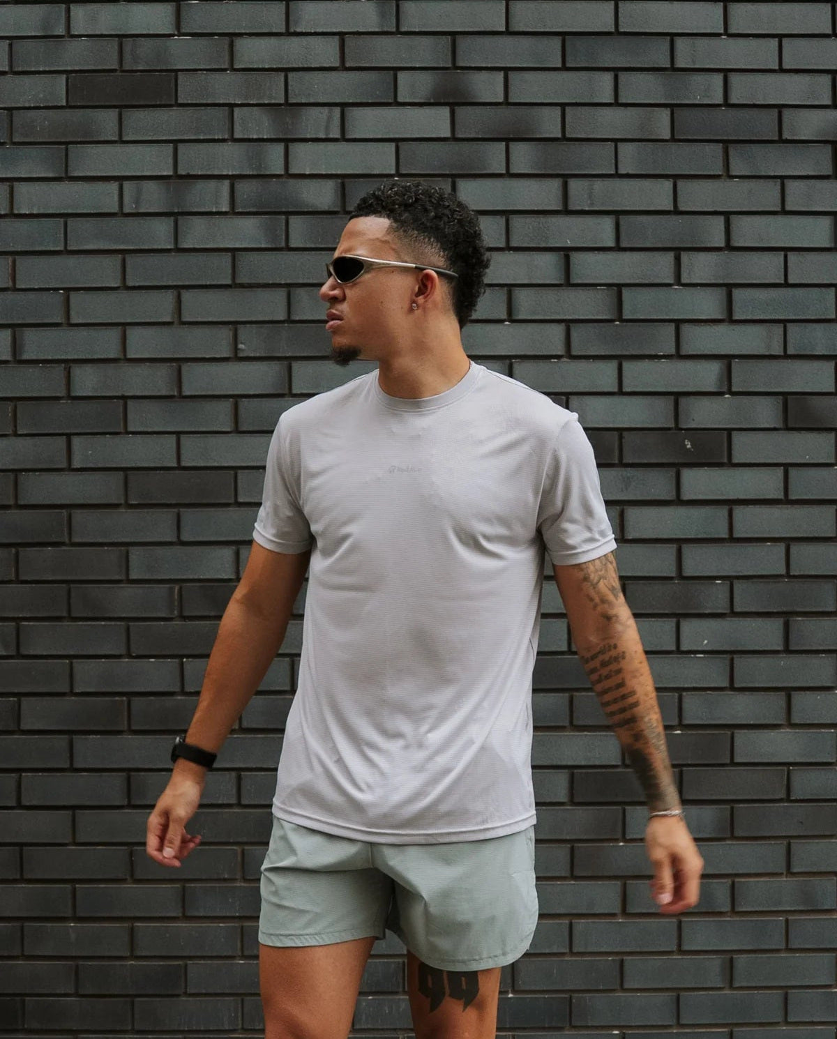 Mens Red Run Light Grey Technical Runner Tee