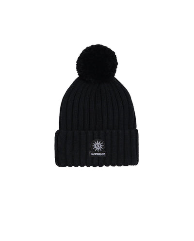 Women's Sandbanks Black Pom Pom Beanie Hat
