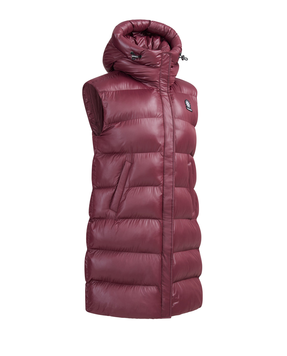 Women's Sandbanks Shell Bay Hooded Long Gilet in Port — image 01