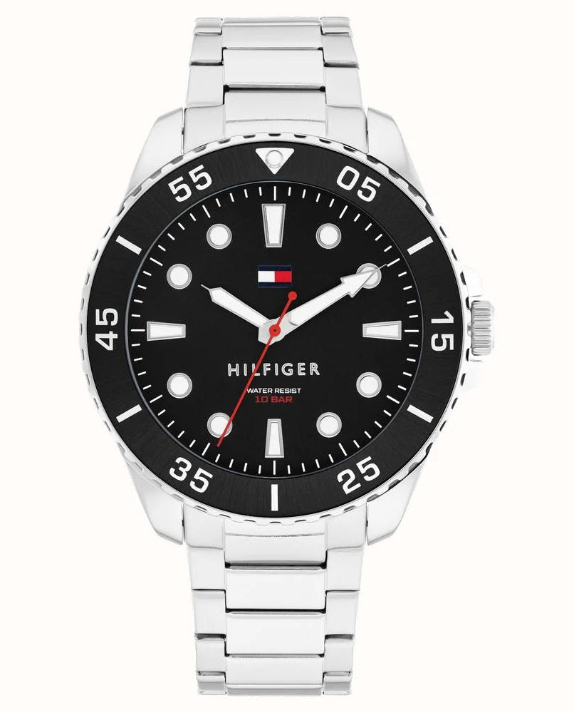 Tommy Hilfiger Mens Oceanic Black Dial Bracelet Watch Stainless Steel by Tommy Hilfiger