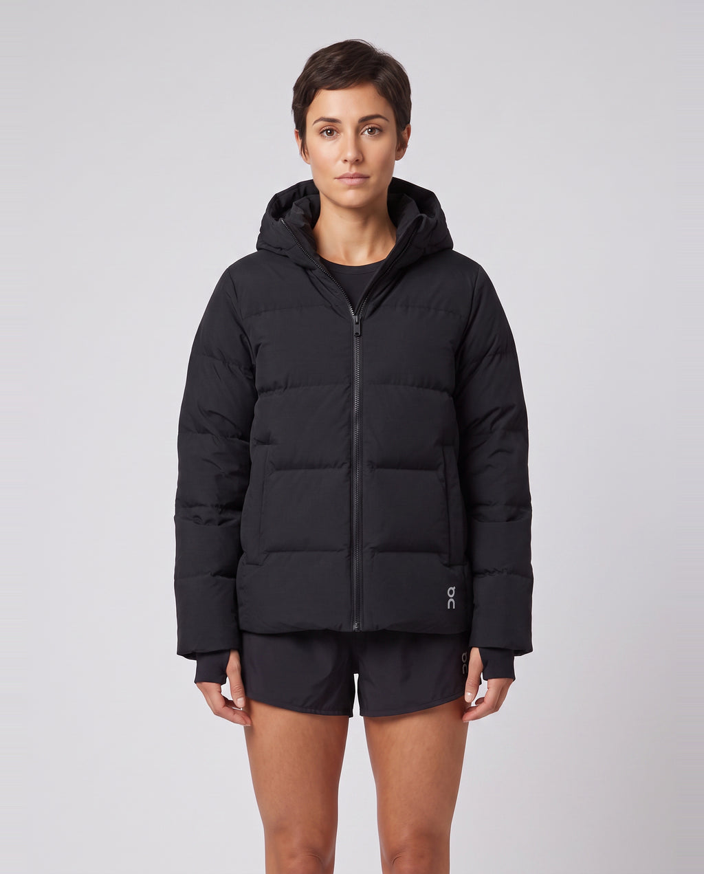 Women's On Running All Day Puffer Coat in Black worn by model