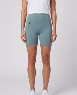 Women's On Running Studio Tights Short 6 inch Agave worn by model