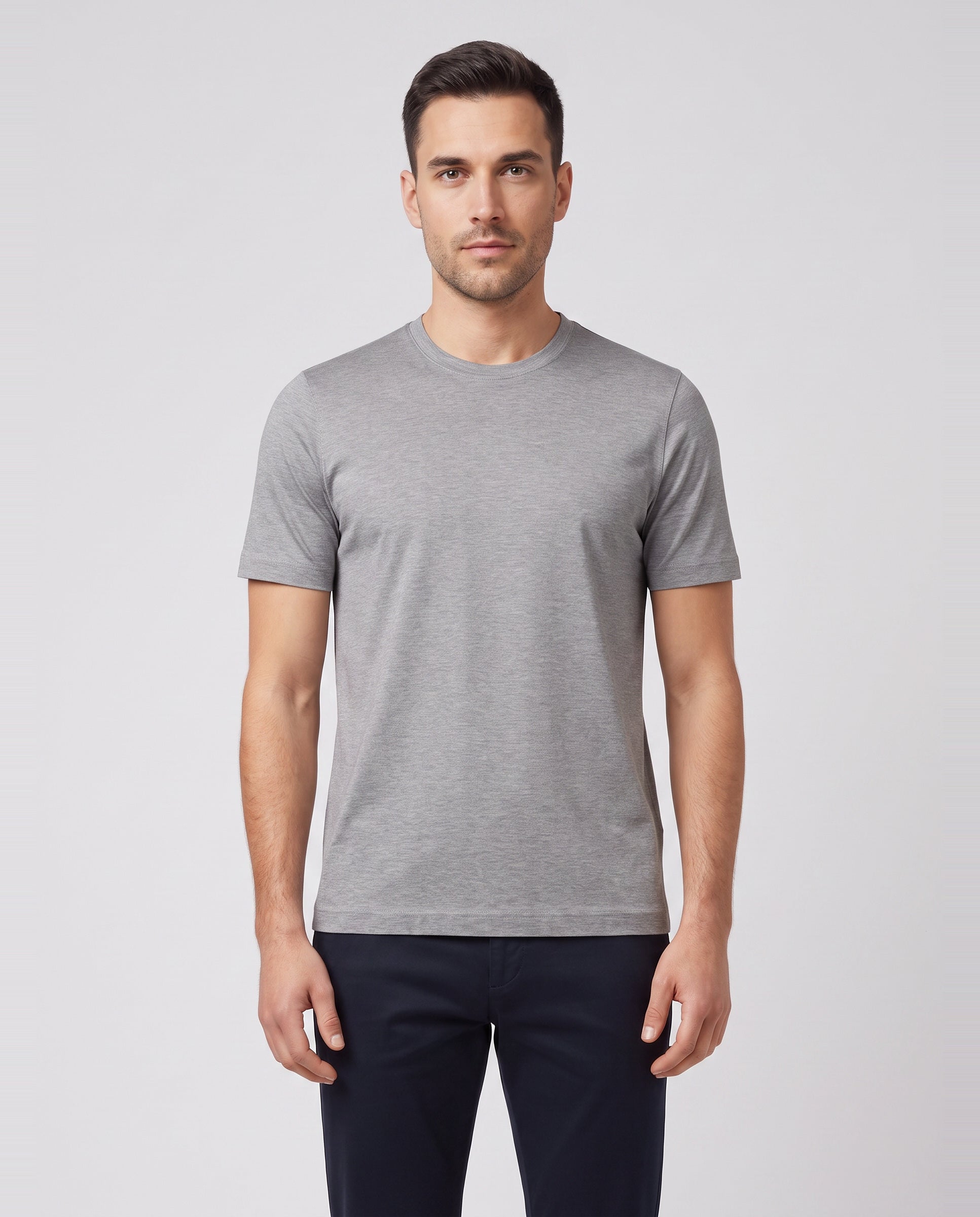 Men's Gran Sasso Grey Mercerised T Shirt — on model