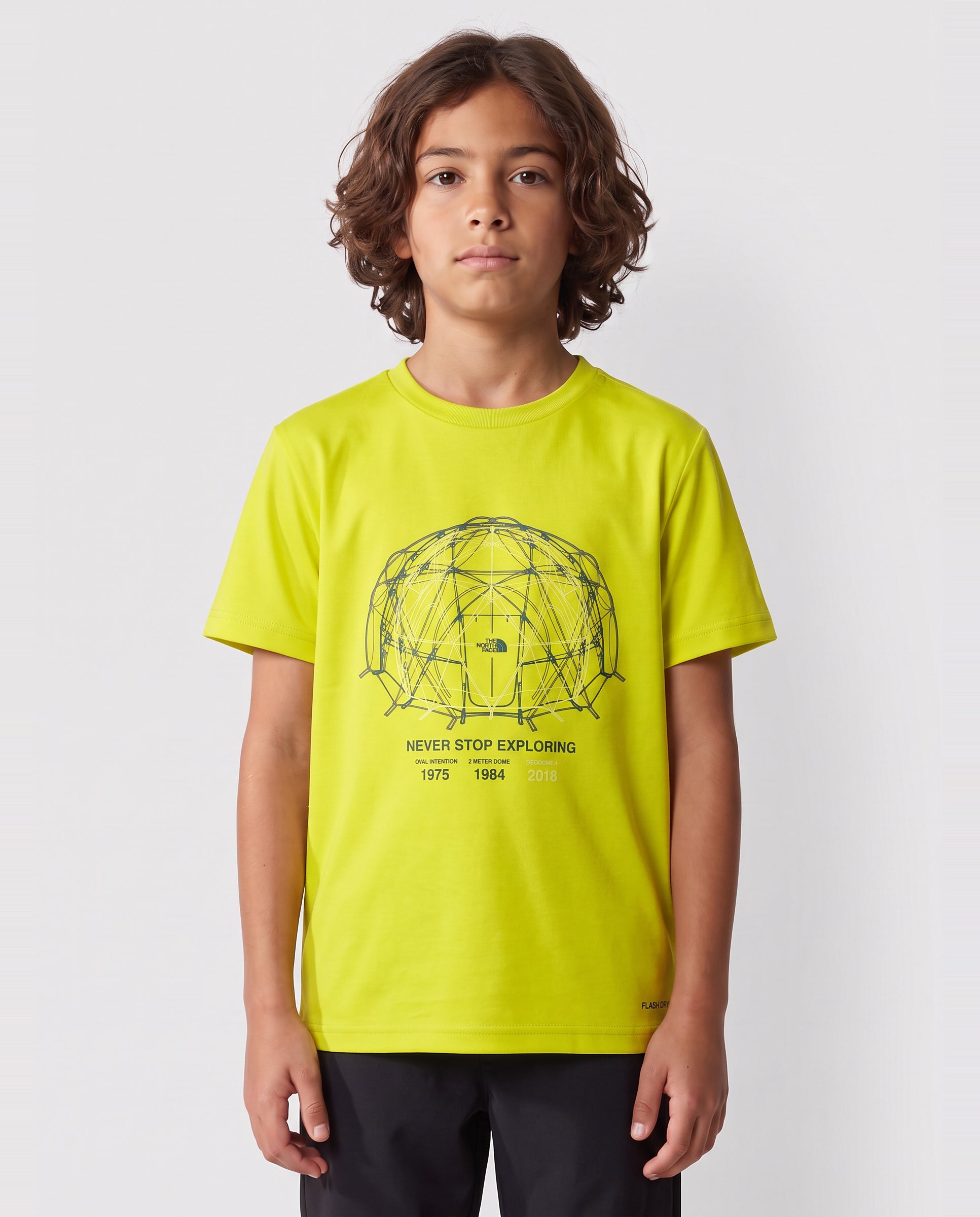 Boy's The North Face Sulphr Green Graphic Relaxed T Shirt — on model