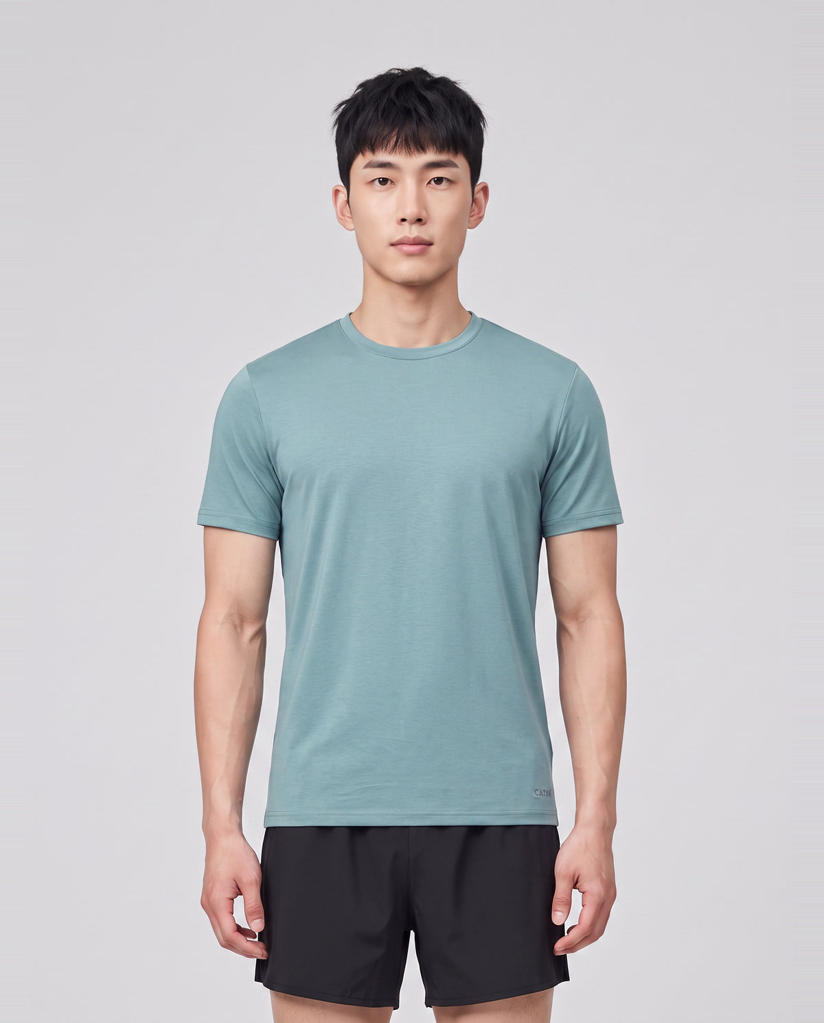 Men's Catini Firenze Plain T-Shirt in Light Teal — on model