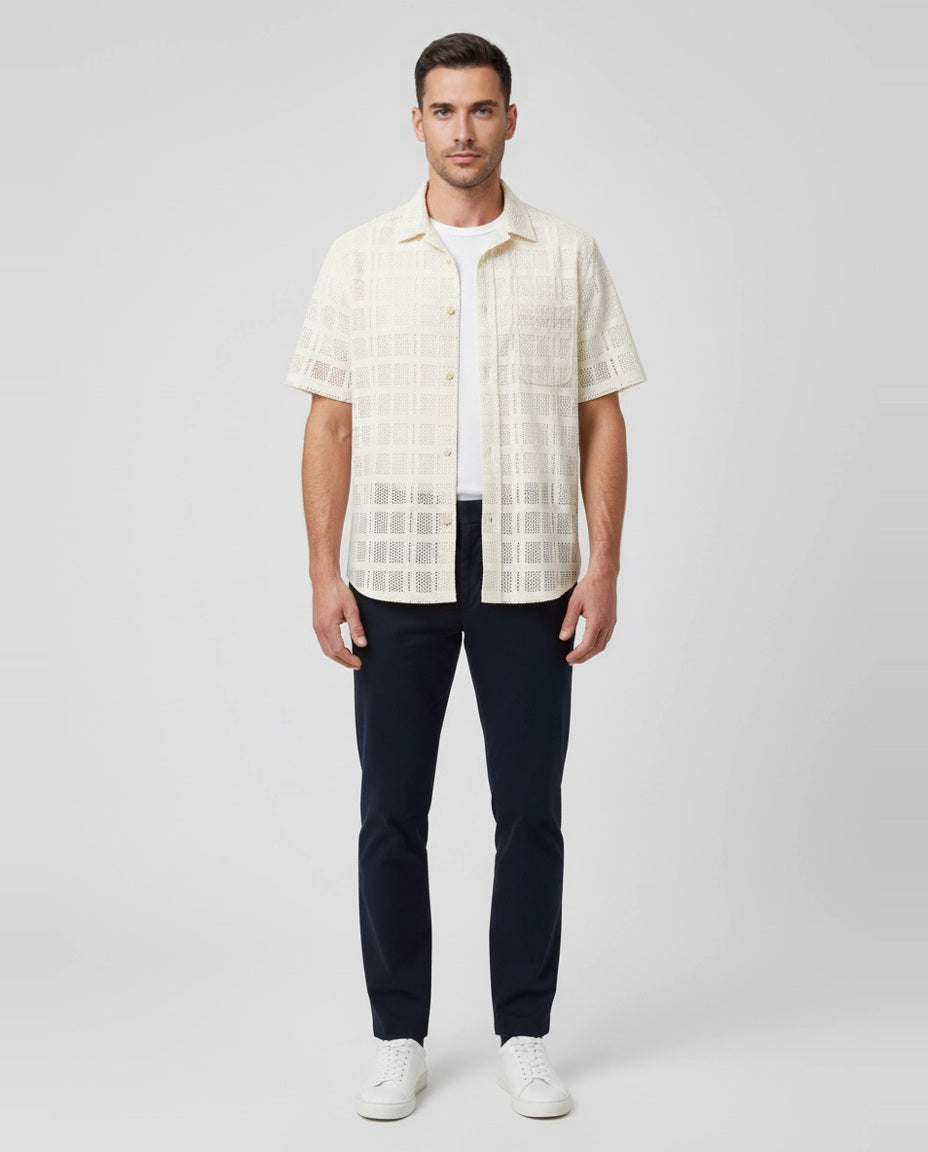 Mens Les Deux Ivory Charlie SS Shirt on model