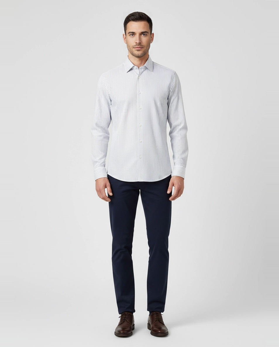 Mens BOSS Black P-HANK-kent-C1-222 Pastel Blue Slim Fit Shirt on model