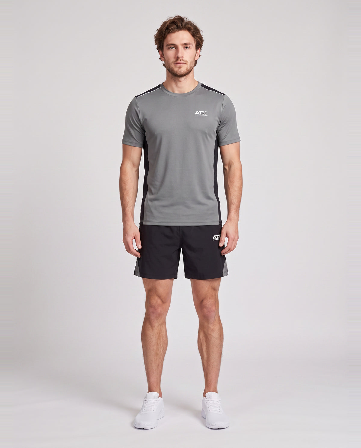 Men's ATX Cascade T-Shirt in Grey/Black & Drift Short in Black/Grey Set — on model