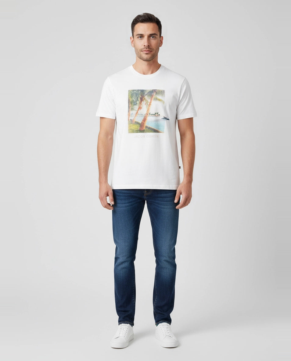 Mens Jacob Cohen Optical White Palm Tree T Shirt on model