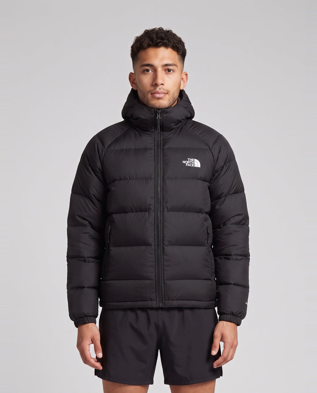 Mens The North Face Hydrnlte Down Hoody Black Jacket — on model