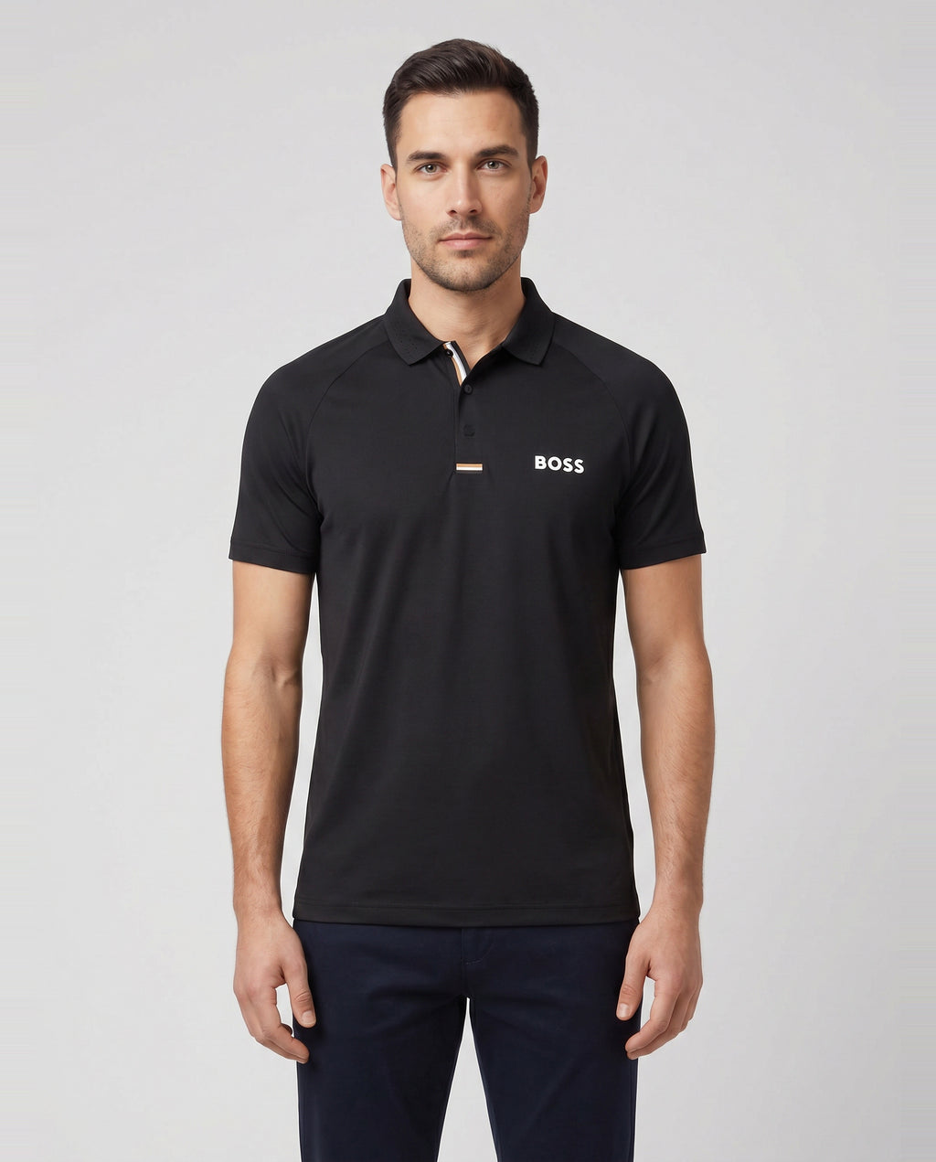 BOSS Green PL_GOC Paddytech Black Polo Shirt - Model Shot