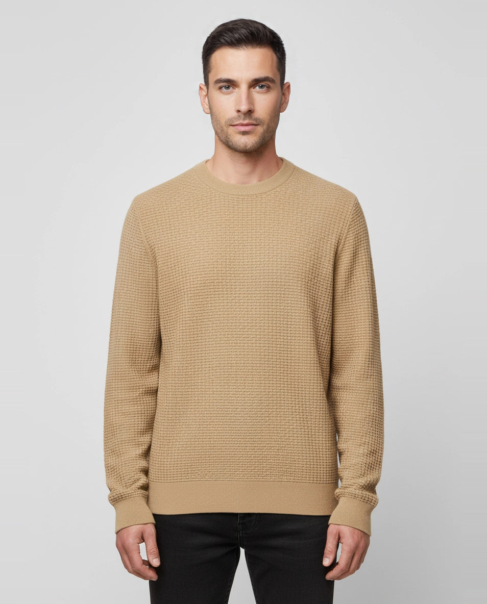 BOSS Black H-Imberto Dark Beige Jumper on model
