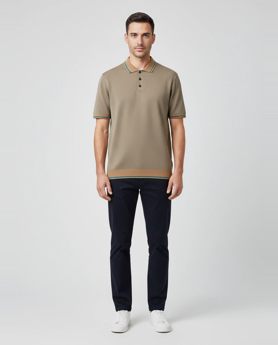 Men's Pal Zileri Light Brown 3 Button Mercerised Polo Shirt on model