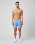 Men's Sandbanks Dusty Blue Badge Logo Recycled Swim Short — on model
