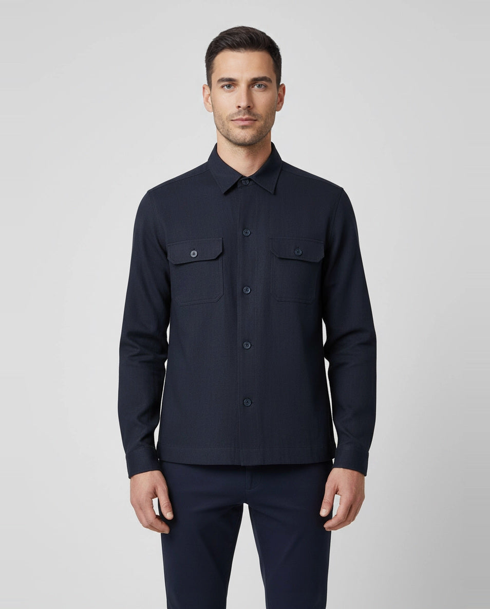 Mens BOSS Black P-COLE-2P-C1-252 Dark Blue Shirt on model