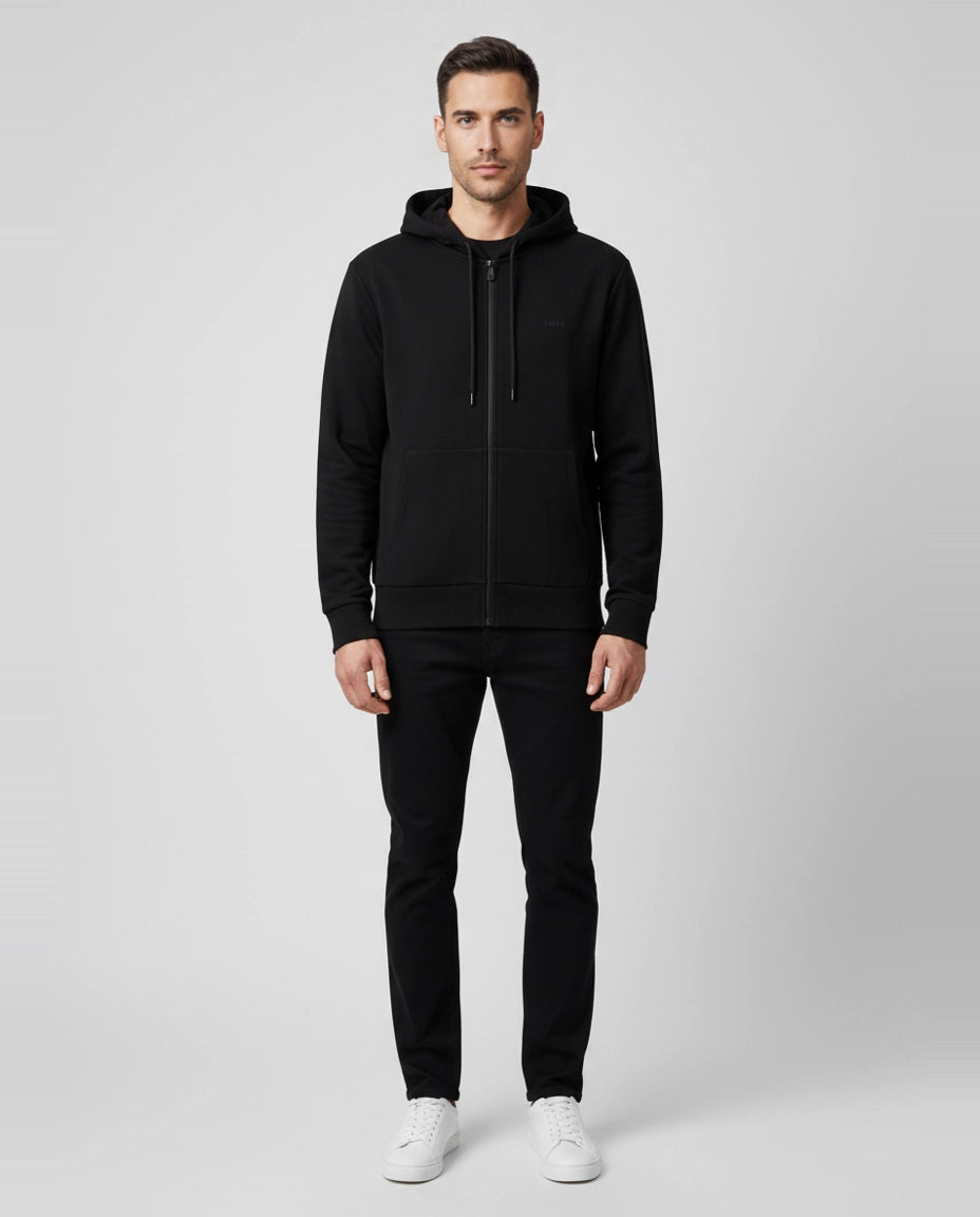 BOSS Green Saggy Black Hoodie on model