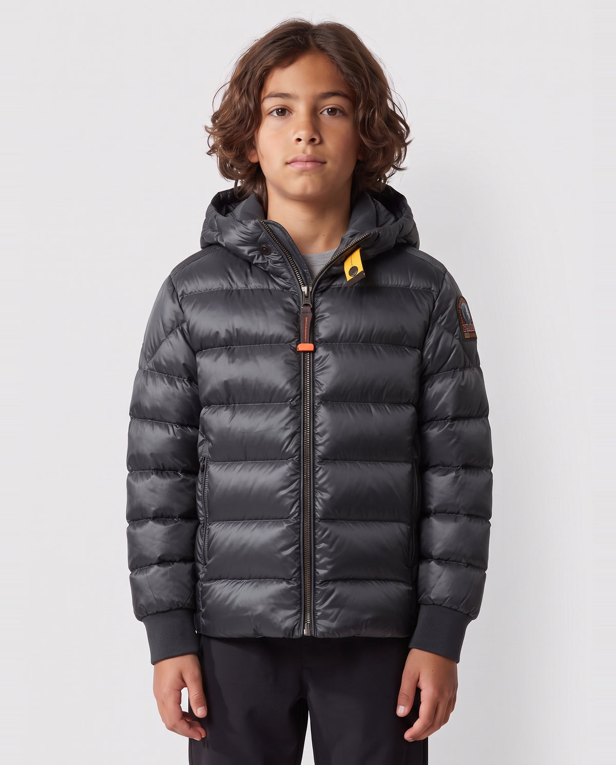 Boys Parajumpers Pharrell Jacket in Nine Iron — on model