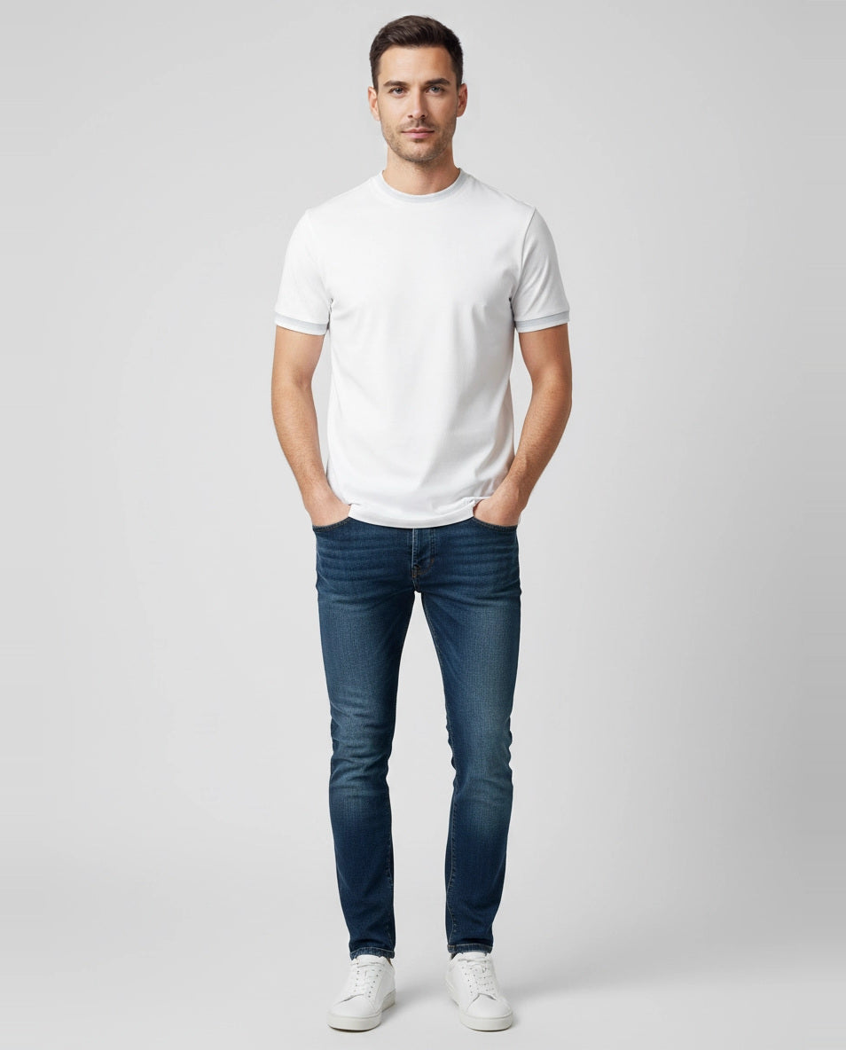 BOSS Black H-Tessler 202 White Slim Fit T Shirt on model