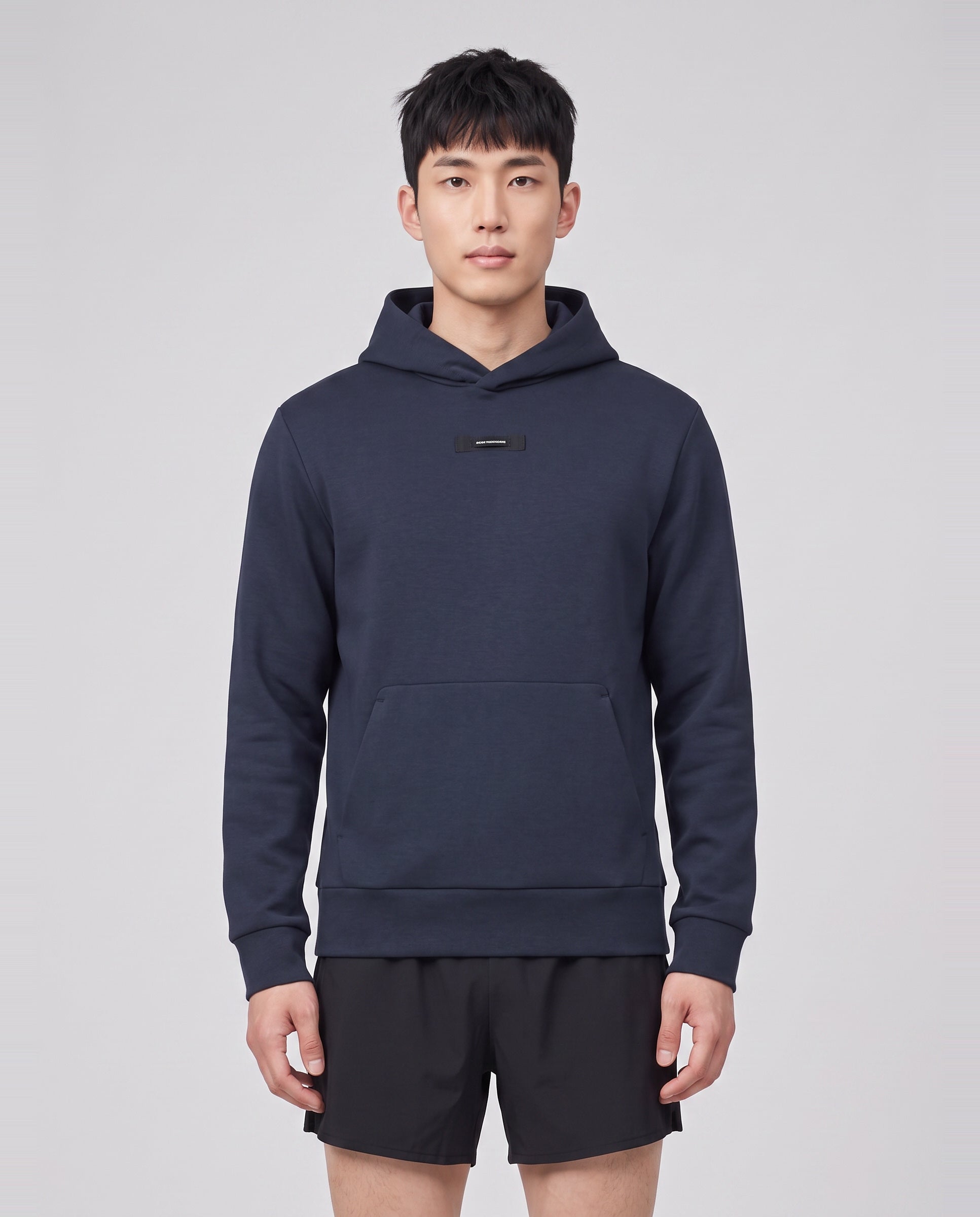 Men's On Running Navy Focus Tech Hoodie — on model