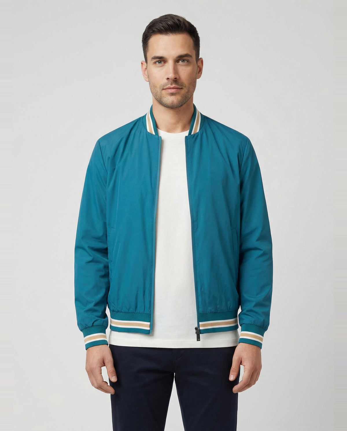 Men's Pal Zileri Teal Blue Blouson Bomber Jacket - Model Shot