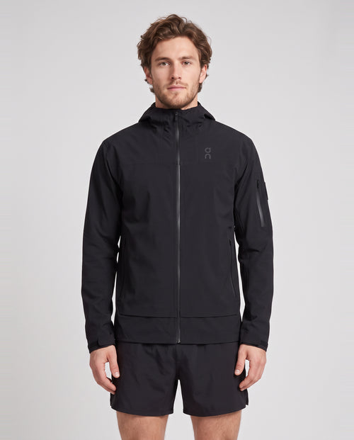 Men's On Running Black Trek Waterproof Jacket — on model