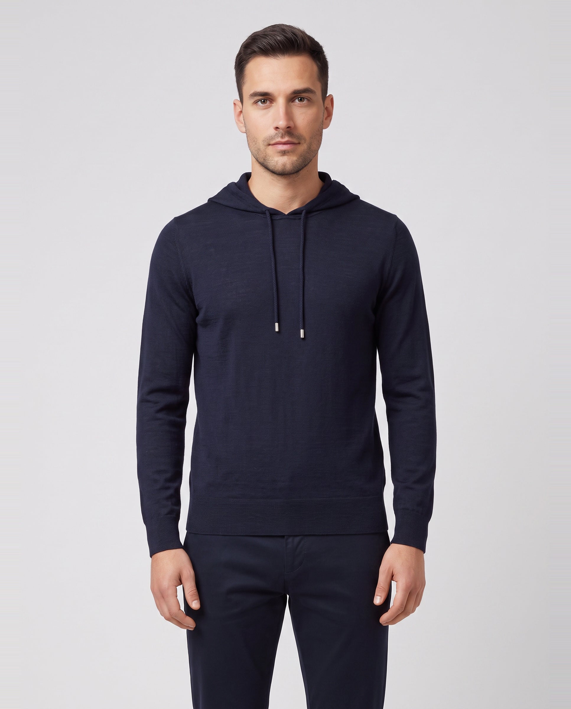 Men's Gran Sasso Navy Knitted Hoodie — on model