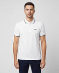 Mens BOSS Green Paddy White Polo Shirt on model