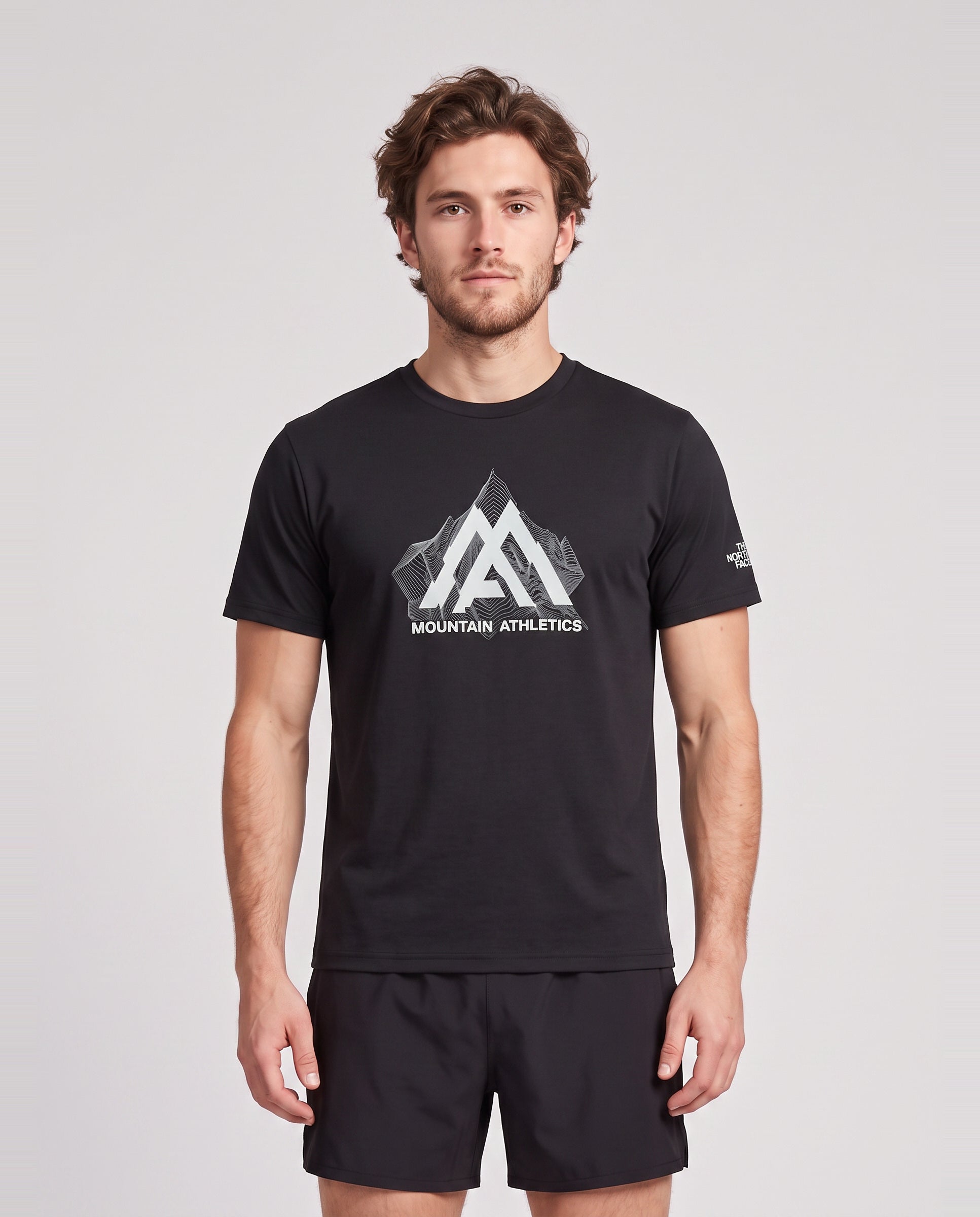 Men's The North Face Mountain Athletics Topographic SS T-Shirt TNF Black — on model